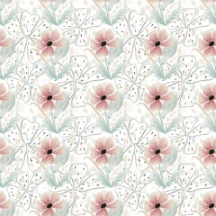seamless pattern with pink flowers