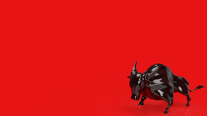 The black bull on red background for business concept 3d rendering.