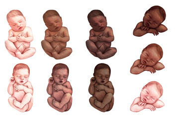 watercolor newborn sleeping babies