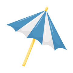 Umbrella for cocktails. Elements for decorating beach drinks, beach parties. Blue and white umbrella. Vector illustration in a flat cartoon style isolated on a white background.