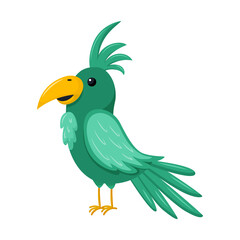 Cute green parrot. A tropical bird. An exotic animal. Vector illustration in a flat cartoon style isolated on a white background.
