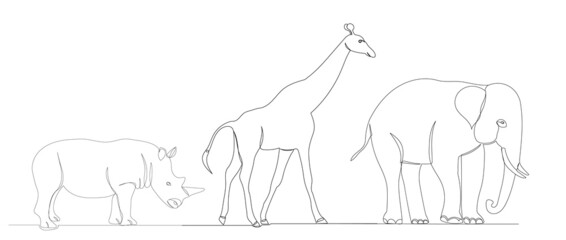 Fototapeta na wymiar african animals continuous line drawing, sketch, vector