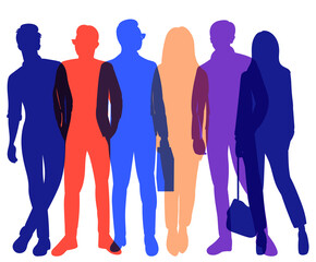 people stand multi-colored silhouette, on a white background, isolated, vector