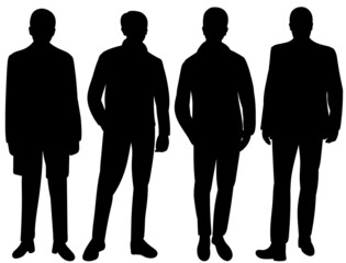 men stand silhouette, on white background, isolated, vector