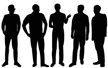 men stand silhouette, on white background, isolated
