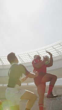 rugby players playing rugby match in stadium 4k