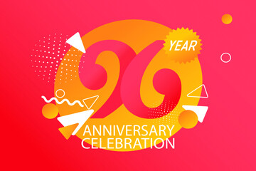 96 year anniversary celebration logotype. anniversary logo with orange and white color isolated on black background, vector design for celebration, invitation card, and greeting card - Vector