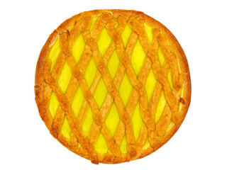 Homemade pistachio pie isolated on white background 