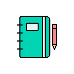 Notebook and pen icon. Line, solid and filled outline colorful version, outline and filled vector sign. Symbol, logo illustration. Different style icons set. Pixel perfect vector graphics