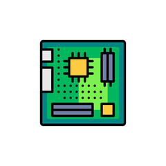 Computer hardware, motherboard icon. Line, glyph and filled outline colorful version, motherboard slot outline and filled vector sign. Symbol, logo illustration. Different style icons set