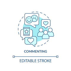 Commenting turquoise concept icon. Communication function abstract idea thin line illustration. Expressing opinions. Isolated outline drawing. Editable stroke. Arial, Myriad Pro-Bold fonts used