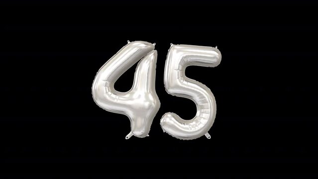 Anniversary Celebration Helium Balloon with Number 45. Loop Animation with Alpha Channel Prores 4444.