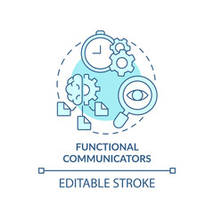 Functional communicators turquoise concept icon. Communication style abstract idea thin line illustration. Strategies. Isolated outline drawing. Editable stroke. Arial, Myriad Pro-Bold fonts used
