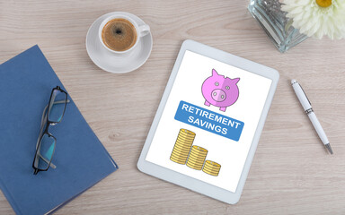 Retirement savings concept on a digital tablet