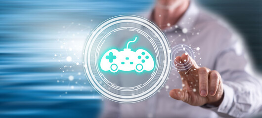 Man touching an online gaming concept © thodonal