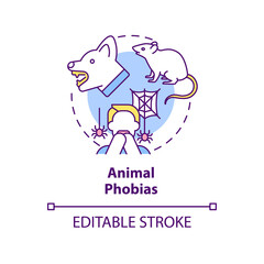 Animal phobias concept icon. Zoophobia. Anxiety disorder. Specific phobias abstract idea thin line illustration. Isolated outline drawing. Editable stroke. Arial, Myriad Pro-Bold fonts used