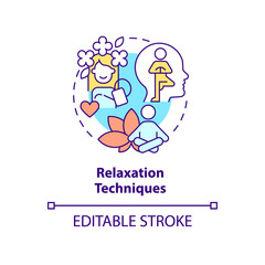 Relaxation techniques concept icon. Meditation and yoga. Treatment abstract idea thin line illustration. Isolated outline drawing. Editable stroke. Arial, Myriad Pro-Bold fonts used