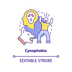 Cynophobia concept icon. Overwhelming fear of dogs. Most common phobia abstract idea thin line illustration. Isolated outline drawing. Editable stroke. Arial, Myriad Pro-Bold fonts used