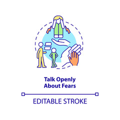 Talk openly about fears concept icon. Support kids. Helping child abstract idea thin line illustration. Isolated outline drawing. Editable stroke. Arial, Myriad Pro-Bold fonts used