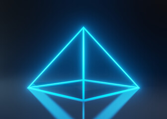 Blue Pyramid consisting of luminous lines on a black background. 3D Render 3D Illustration