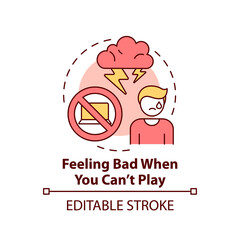 Feeling bad when you cant play concept icon. Sign of game addiction abstract idea thin line illustration. Isolated outline drawing. Editable stroke. Arial, Myriad Pro-Bold fonts used