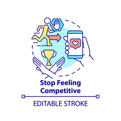 Stop feeling competitive concept icon. In pursuit of popularity. Social media detox abstract idea thin line illustration. Isolated outline drawing. Editable stroke. Arial, Myriad Pro-Bold fonts used