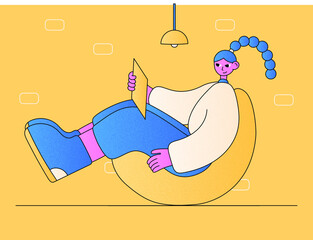 Fototapeta na wymiar business woman working from home sitting on a beanbag vector illustration