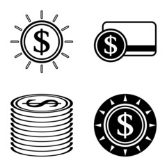 Dollar Flat Icon Set Isolated On White Background