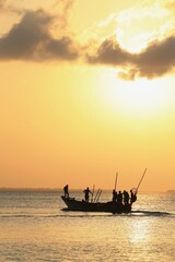 fishing boat at sunset