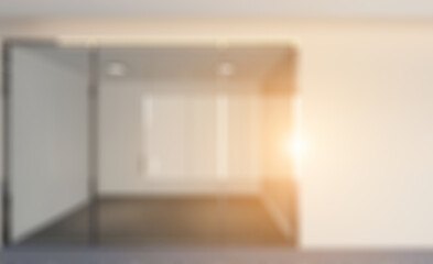 . Sunset. Modern office Cabinet.  3D rendering.   Meeting room. Abstract blur phototography.