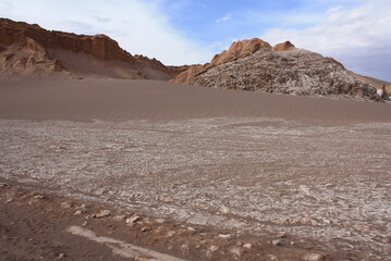 Landscape Or Mountains, sand, mountains And clounds At Atacama Desert In Chile