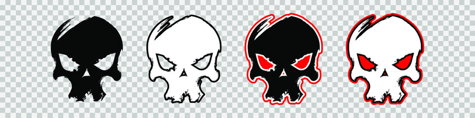 Aggressive skull icon. Comic style illustration. T-shirt print for Horror or Halloween. Hand drawing illustration isolated on white background. Vector EPS 10.