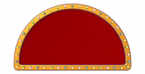 Retro advertising sign gold border with colorful light on white background. 3d rendering