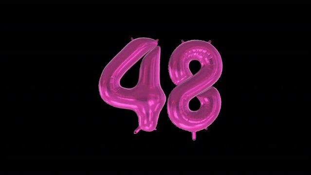 Anniversary Celebration Helium Balloon with Number 48. Loop Animation with Alpha Channel Prores 4444.