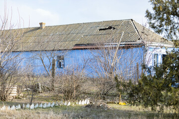 Barmashovo, Ukraine- March 18, 2022: War of Russia against Ukraine. Concept of invasion. Ruined and...