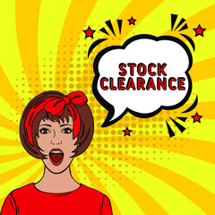 Comic book explosion with text Stock clearance, vector illustration. Stock clearance in comic pop art style. Comic advertising concept with Special offer wording. Modern Web Banner Element