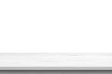 Empty white wooden table top isolated on white background