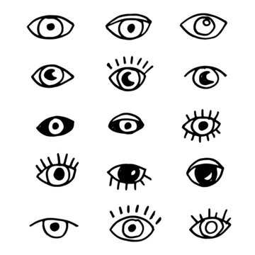Vector hand drawn eye icon set