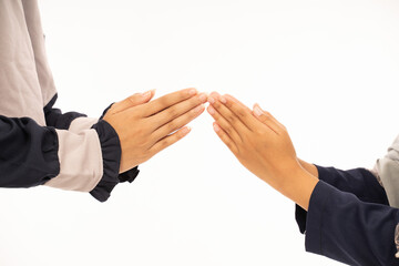 Obraz premium close up gesture of islamic shake hand over white background