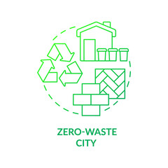 Zero-waste city green gradient concept icon. green gradient urbanism principle abstract idea thin line illustration. Waste and resource management. Isolated outline drawing. Myriad Pro-Bold font used