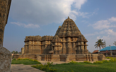 A Divine view of a Shiva temple built by the Hoysala rulers in the 13th century with carved...
