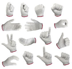 white cloth gloves set isolated on white background,Clipping path