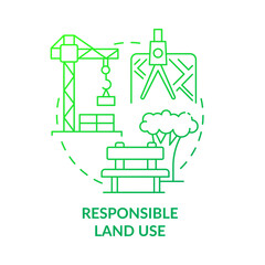 Responsible land use green gradient concept icon. green gradient building strategy abstract idea thin line illustration. Construction project. Isolated outline drawing. Myriad Pro-Bold font used