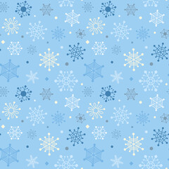 Winter seamless background with different colorful snowflakes