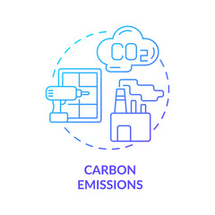 Carbon emissions blue gradient concept icon. Zero-energy building drawback abstract idea thin line illustration. High global warming potential. Isolated outline drawing. Myriad Pro-Bold font used