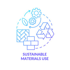 Sustainable materials use blue gradient concept icon. Strong point of green gradient architecture abstract idea thin line illustration. Isolated outline drawing. Myriad Pro-Bold font used