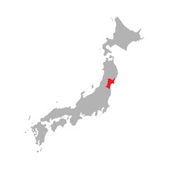 Miyagi prefecture highlighted on the map of Japan