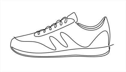 Vector illustration of sneakers. Sports shoes in a line style. Continuous one line