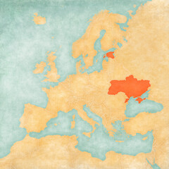 Map of Europe - Ukraine and Estonia