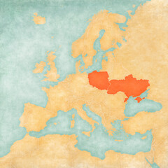 Map of Europe - Ukraine and Poland